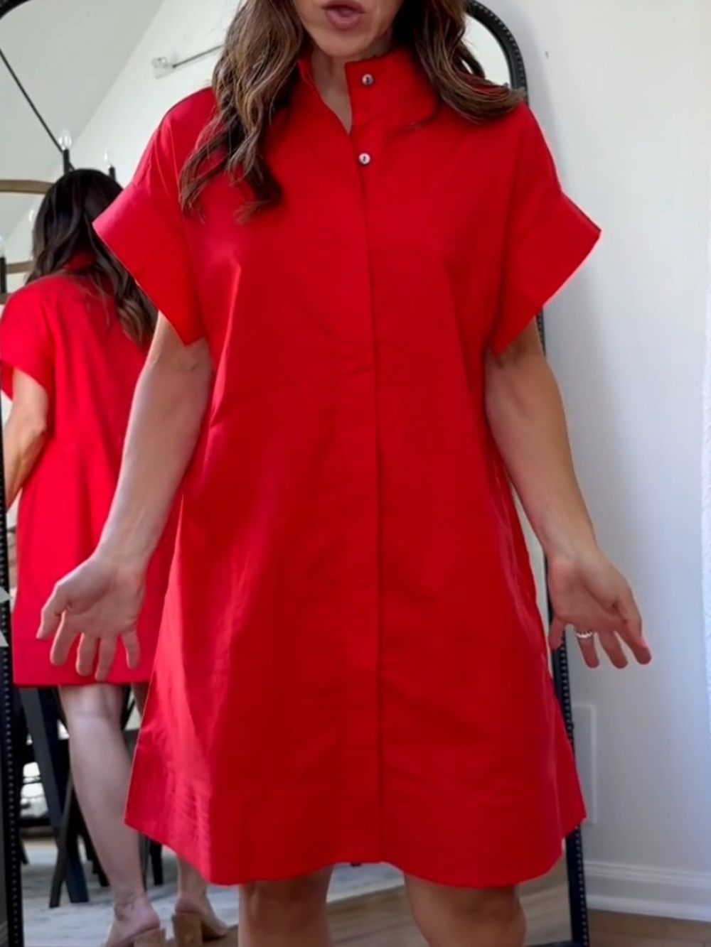 entro Red Short Sleeve Shirt Dress🌻